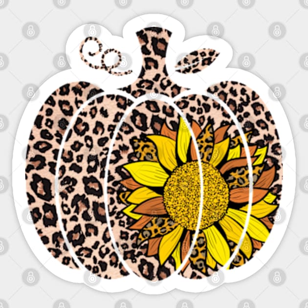 leopard sunflower pumpkin t-shirt- leopard sunflower t-shirt - pumpkin leopard t-shirt - Leopard Print Pumpkin - Leopard Print Pumpkin- Halloween  t-shirt Sticker by Fashion planet